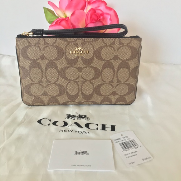 COACH LARGE WRISTLET IN SIGNATURE CANVAS KHAKI/BL - Picture 8 of 16